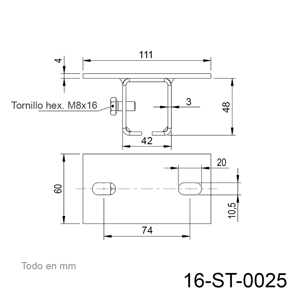 Soporte T riel sup 16-ST-0025 cota.webp