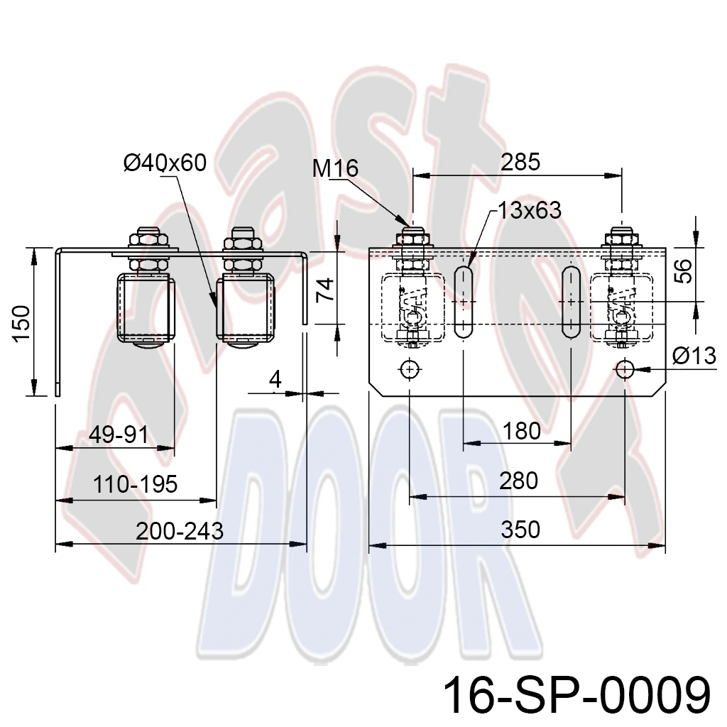 Guia Superior Ajustable 2-Rodillos 40X60mm ..., ajustable hasta 3. (10cm x 19.5cm, gruesor 6mm) Sp-0006 cota.webp