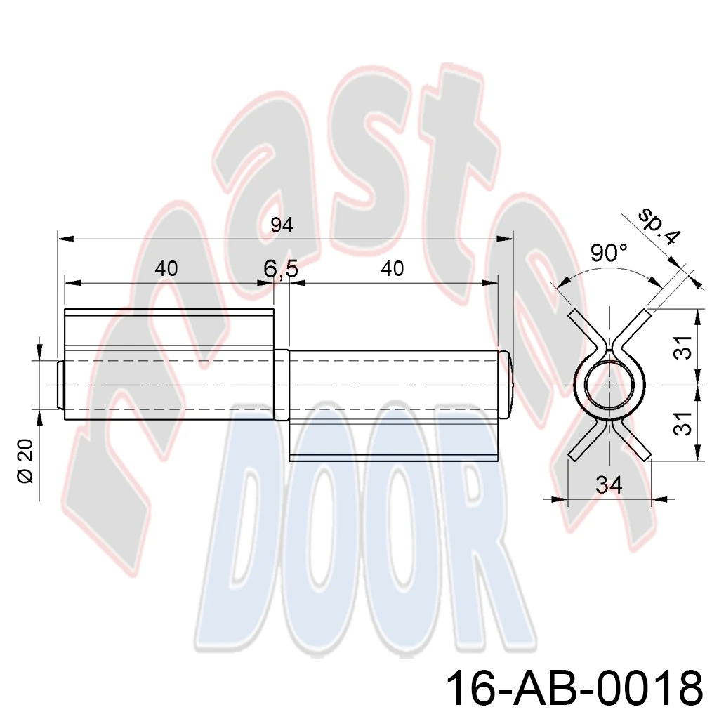 Bisagra con 2 Alas Abierta, 94mm, Ø20mm. A-120.90 16-AB-0018 cota.webp