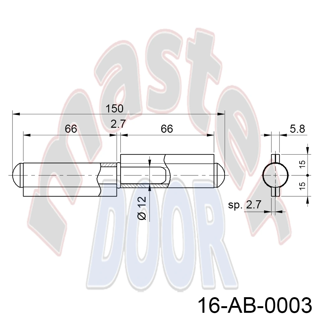 Bisagra galv. 149mm x 26mm, perno Ø11mm interior, para Puerta Abatible. A-110Z.140 AB-0003 cota.webp