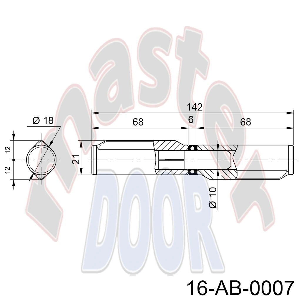 Bisagra con perno de Laton y balero, 140mm x 21mm, perno Ø10mm interior, para Puerta Abatible. A-257Z.18x20x140 Ab-0007 cota.webp