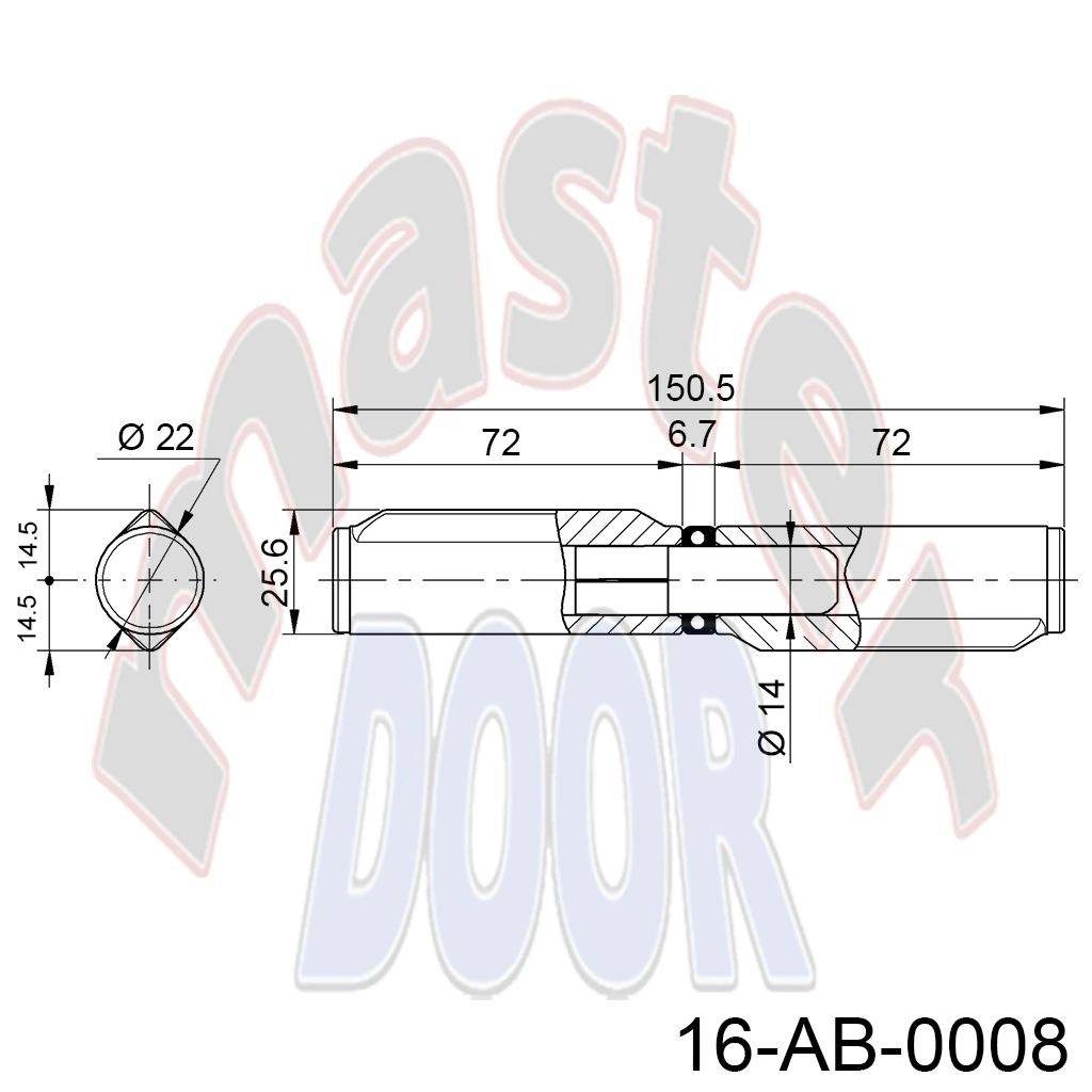 Bisagra con perno de Laton y balero, 150mm x 25mm, perno Ø14mm interior, para Puerta Abatible. A-257Z.22x25x150 AB-0008 cota.webp