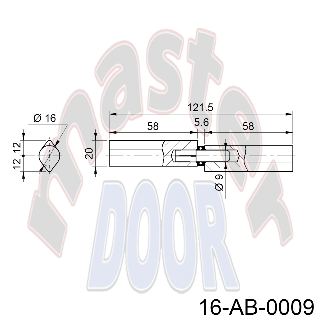 Bisagra con perno de Laton y balero postas inox, 120mm x 20mm, perno Ø9mm interior, para Puerta Abatible. A-261Z.16x20x120 AB-0009 cota.webp
