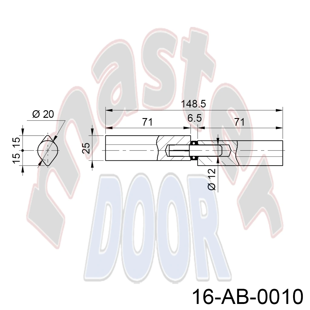 Bisagra con perno de Laton y balero postas inox, 150mm x 25mm, perno Ø12mm interior, para Puerta Abatible. A-261Z.20x25x150 AB-0010 cota.webp