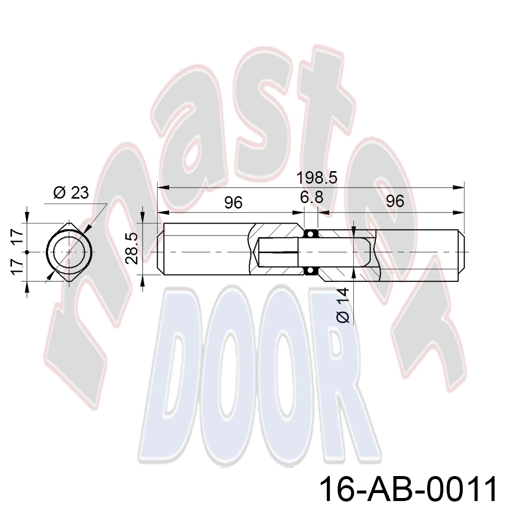 Bisagra con perno de Laton y balero postas inox, 200mm x 28mm, perno Ø14mm interior, para Puerta Abatible. A-261Z.23x28x200  AB-0011 cota.webp