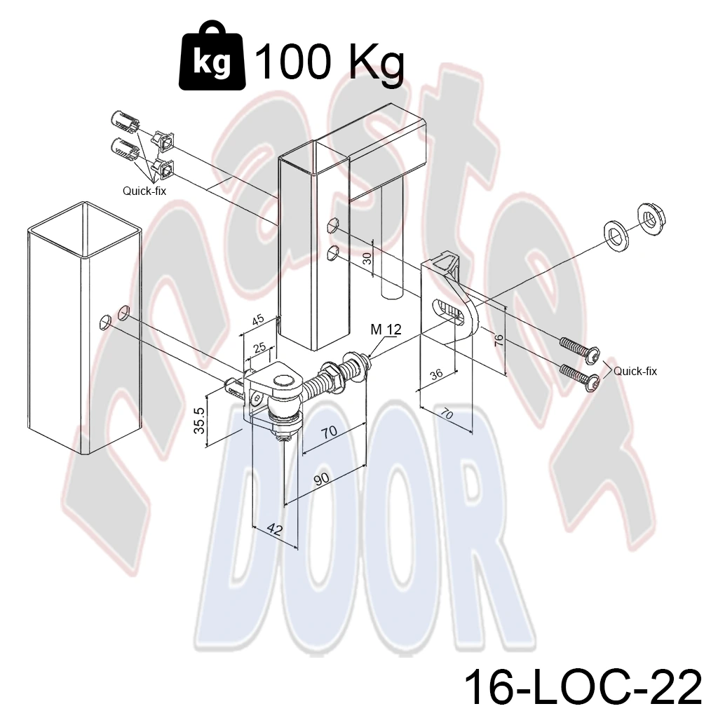 Bisagra Ajustable en 4 Dimenciones, M12, atornillable con tornillos Quick-Fic incluidos, 2 piezas 16-LOC-22 cota.webp