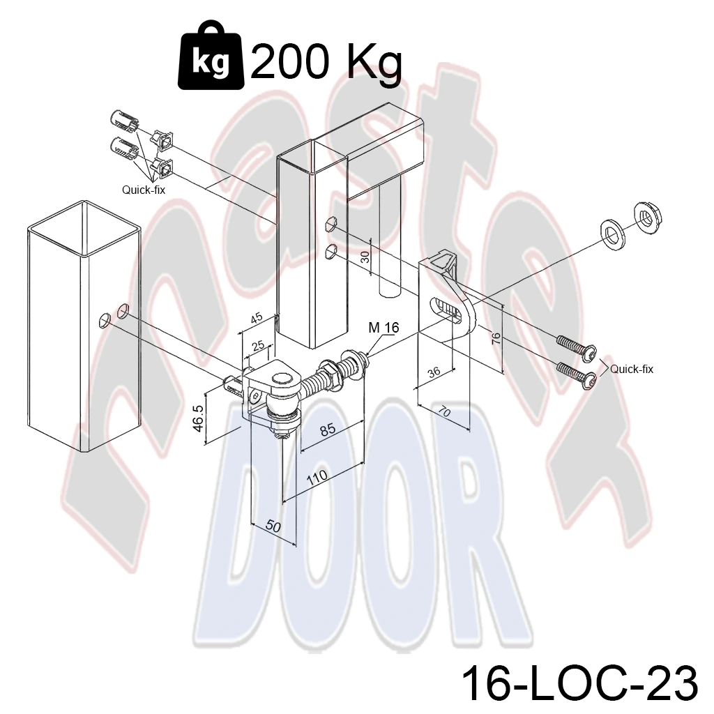 Bisagra Ajustable en 4 Dimenciones, M16, atornillable con tornillos Quick-Fic incluidos, 2 piezas 16-LOC-23 cota.webp