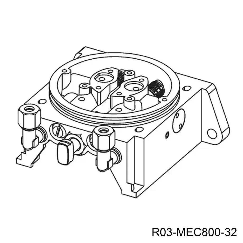 Base inferior para Unidad hidraulica del MEC800, (con valvulas de ajuste, o-ring, y conector)