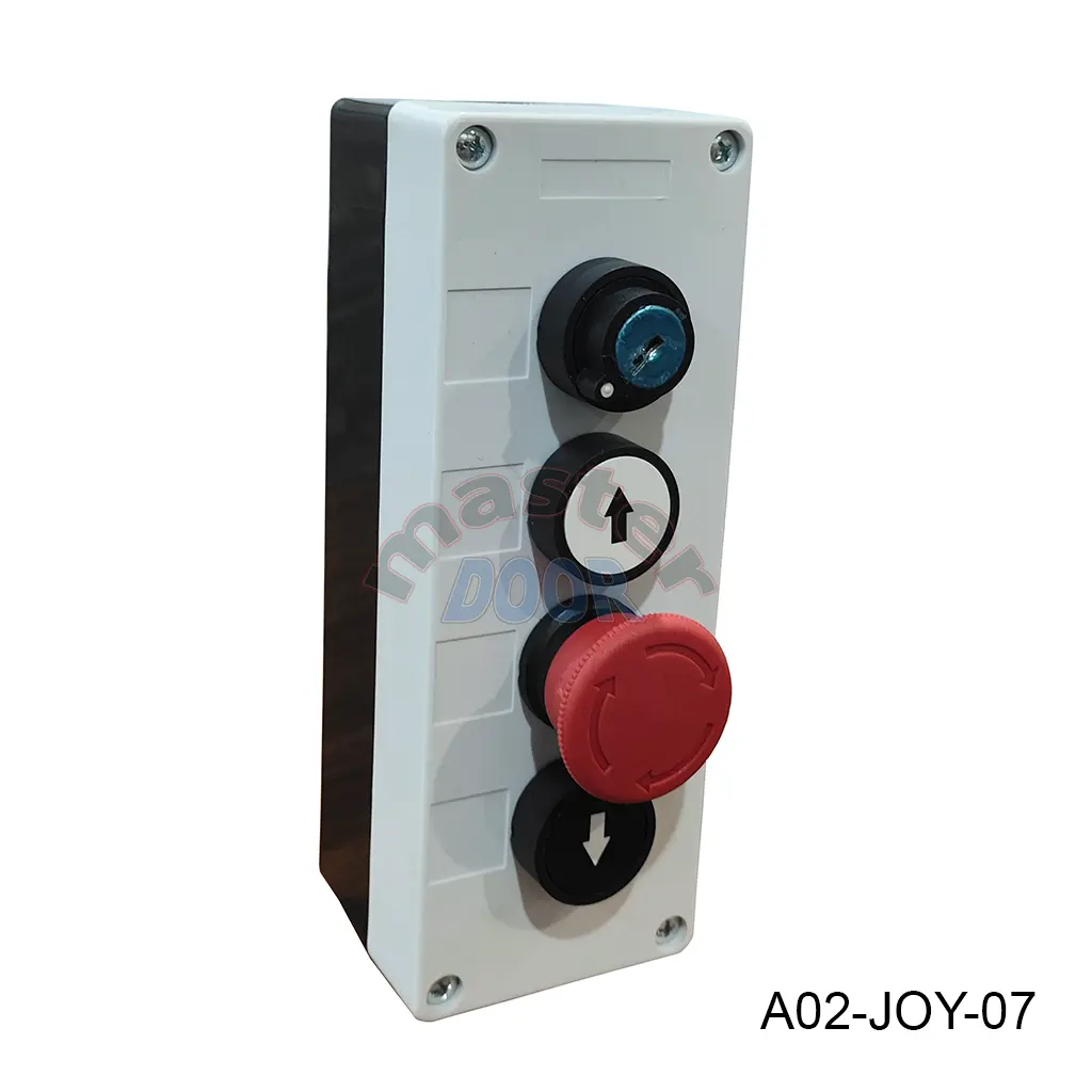 [A02-JOY-07] Botonera de 4 Teclas, contactos N.A/N.A/N.A/NC, PB04K (Contacto NC es un Boton de Paro de emergencia y un Contacto N.A es un swicht de llave…joy