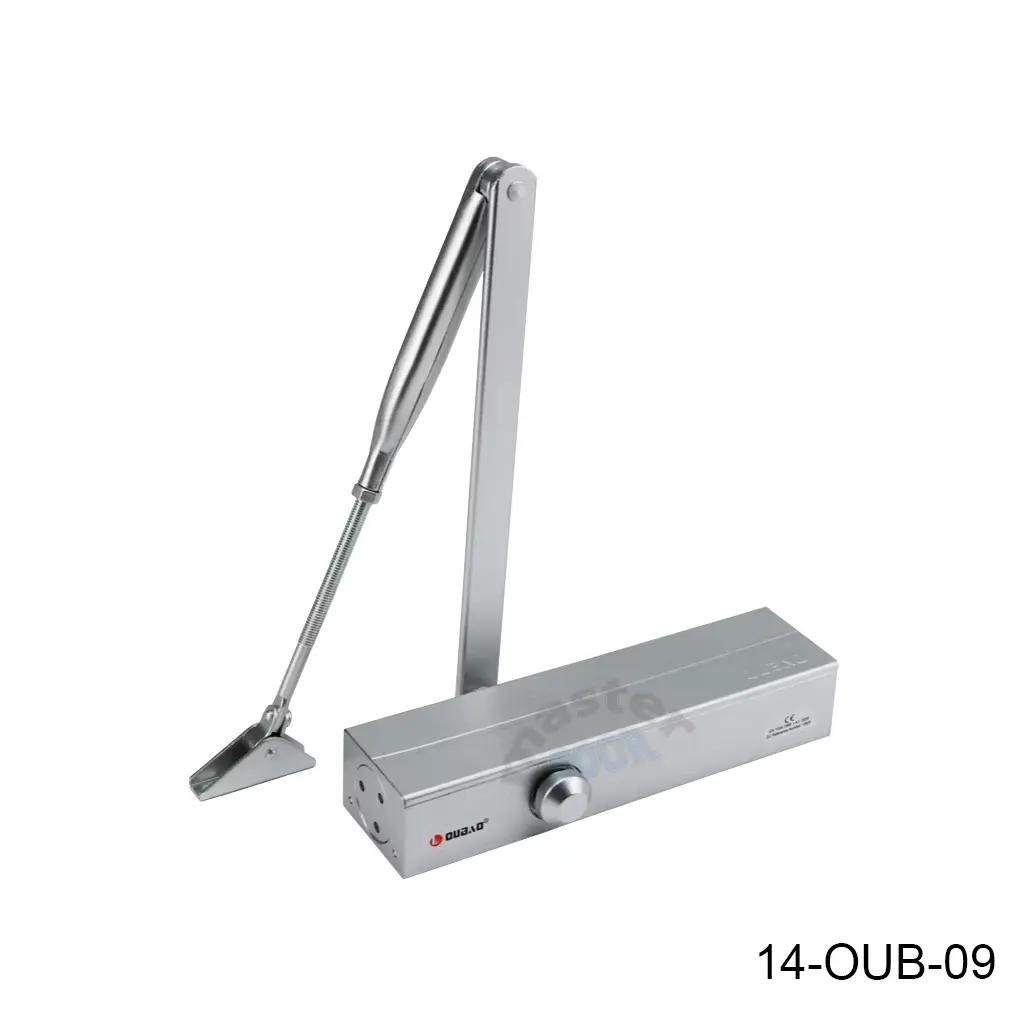 Cierra puertas Mod-2025BCSL, 500,000 ciclos, 1.00m ancho y 80kg de peso máximo, UL 3-Horas contra fuego, 180º, ajuste de velocidad, con base