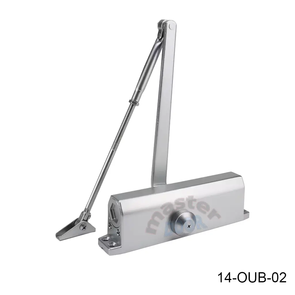 Cierra puertas Mod-5036BC, G1 2,000,000 ciclos, 1.4m ancho y 150kg de peso máximo, UL 3-Horas contra Fuego, 180º, ajuste de velocidad, con soporte PA5. Aluminio