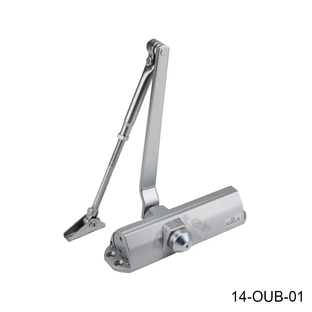 Cierra puertas Mod. 3303, 500,000 ciclos, 0.95m ancho y 80kg de peso máximo, UL 3-Horas contra Fuego, 180º, ajuste de velocidad, con soporte PA6. Aluminio