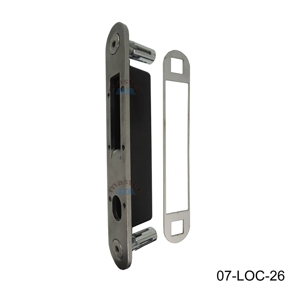 [07-LOC-26] Contra SHKC para Cerradura Embutida Corrediza/Abatible H-COMPACT, para PTR 60mm, de acero inox. con caja de Poliamida