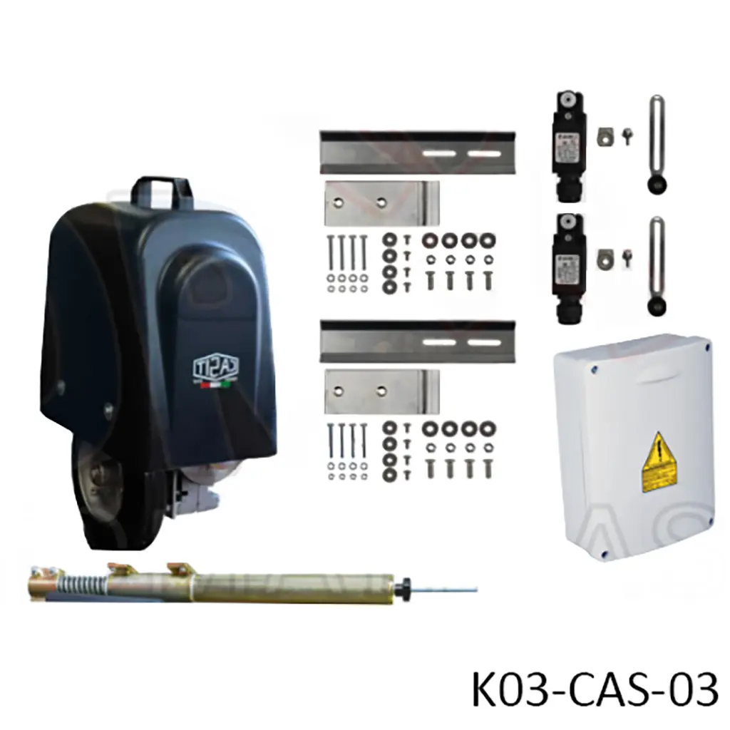 [K03-CAS-03] Kit Operador de Rueda MC300/ROLLY80 para 1 Hoja Abatible/Corrediza, 220V, 2F, ancho 8.0m, peso 1000k, Desnivel 3cm. Incluye: Tarjeta, Receptor y 2 Control MD.LH