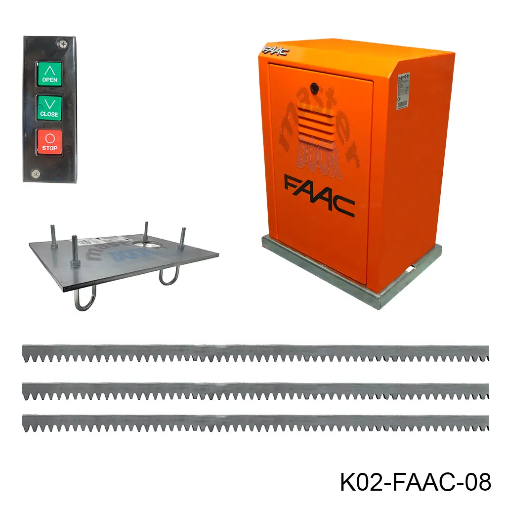 [K02-FAAC-08] KIt Cremallera FAAC-884 T, 220V, 3F. Cap. de Arrastre 3500K. Incluye: 6m cremallera, 1-Tarjeta, 1-Botonera.