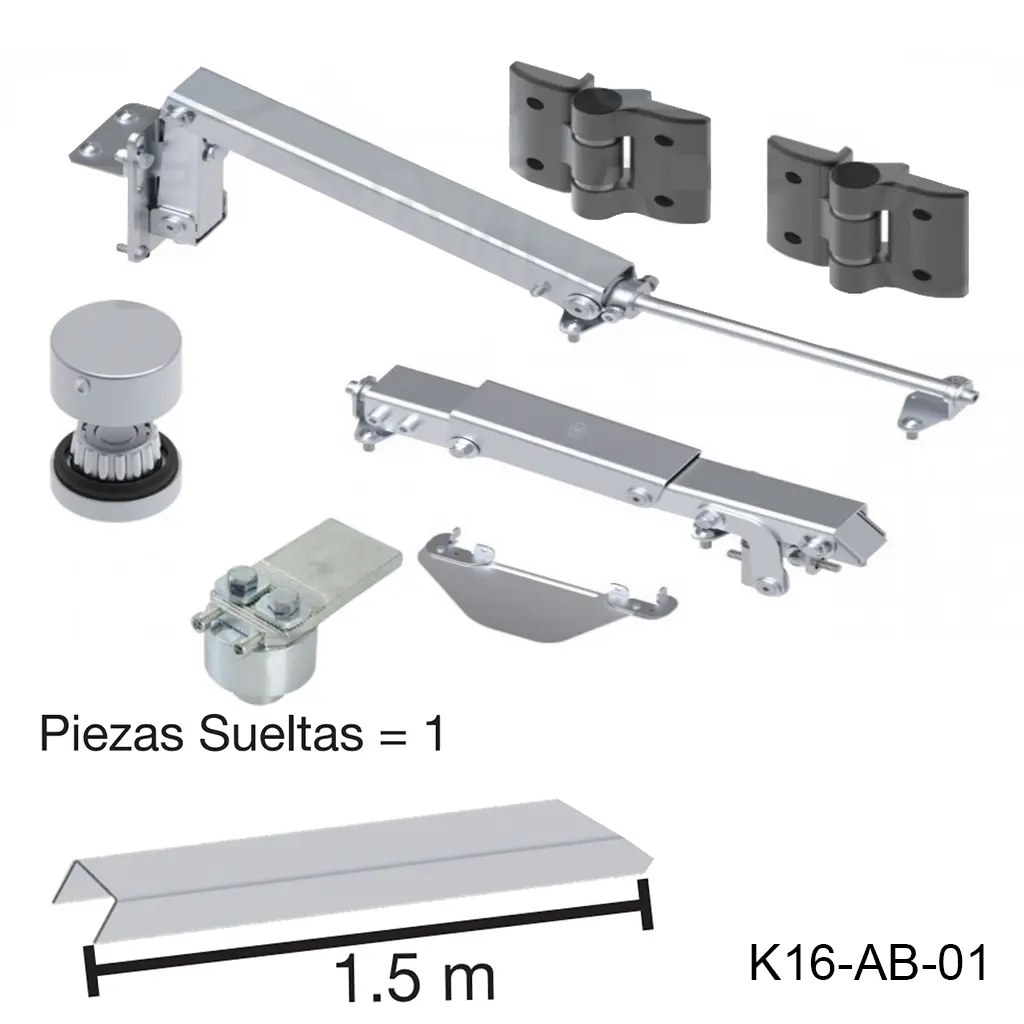 Kit Brazo Bifolding de 90º para Una hoja, aplica donde el claro es de 5.0m. y se reparte en 2 hojas que abaten hacia dentro, la 2da hoja debe pesar max.100kg.