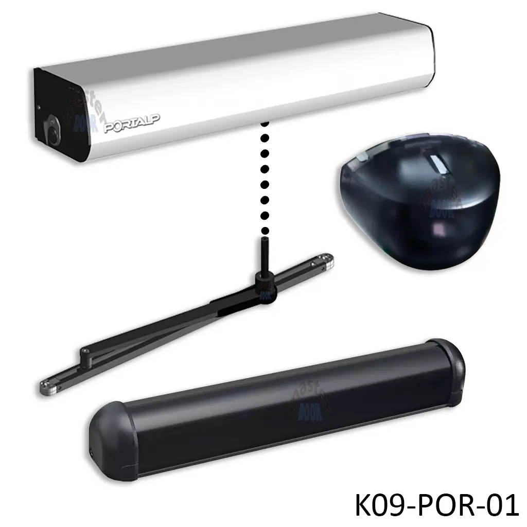 Kit Cabezal ISO3 para Puerta Abatible que abate hacia Dentro Incluye: Caja del Cabezal, Brazo Tirador, Sensor Movimiento Colibri 2, Sensor Seguridad Eyetech