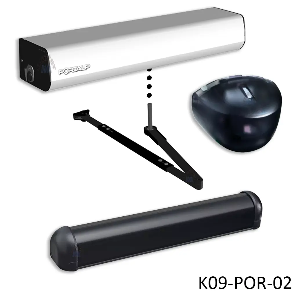 [K09-POR-02] Kit Cabezal ISO3 para Puerta Abatible que abate hacia Fuera Incluye: Caja del Cabezal, Brazo Empujador, Sensor Movimiento Colibri 2, Sensor Seguridad Eyetech