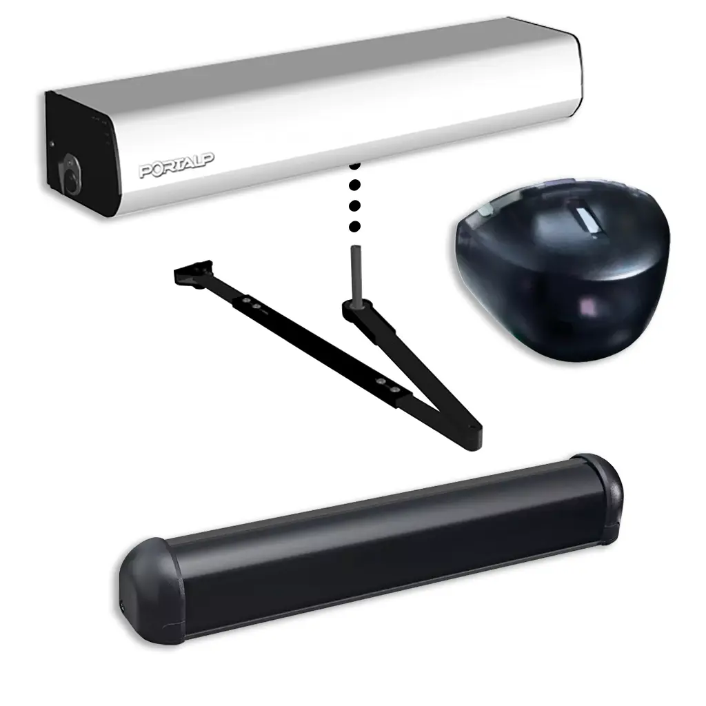 Kit Cabezal ISO3 para Puerta Abatible que abate hacia Fuera Incluye: Caja del Cabezal, Brazo Empujador, Sensor Movimiento Colibri 2, Sensor Seguridad Eyetech