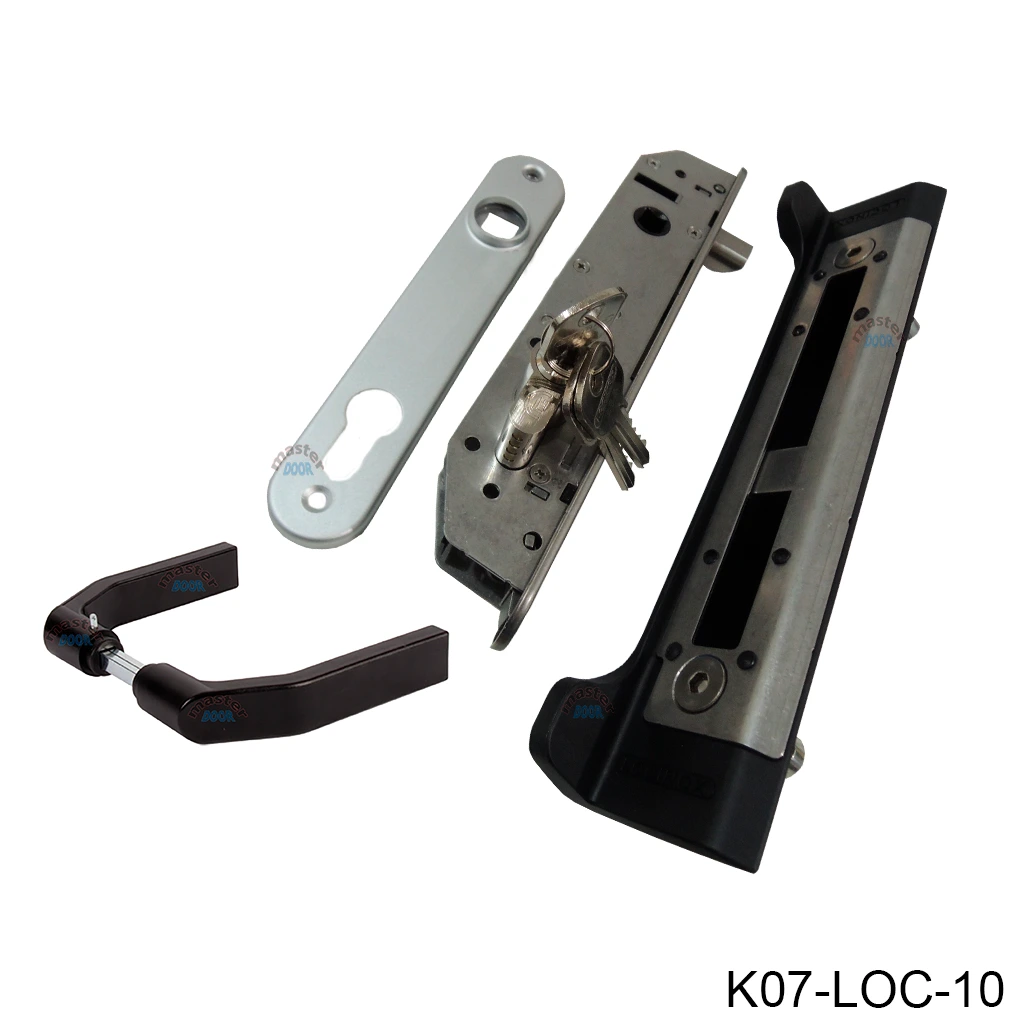 [K07-LOC-10] Kit Cerradura Embutida FORTYLOCK de gancho, para Puerta Abatible, PTR 40mm. Incluye: Cilindro, Llaves, Manija, Escudo y Contra SFKI. LOC