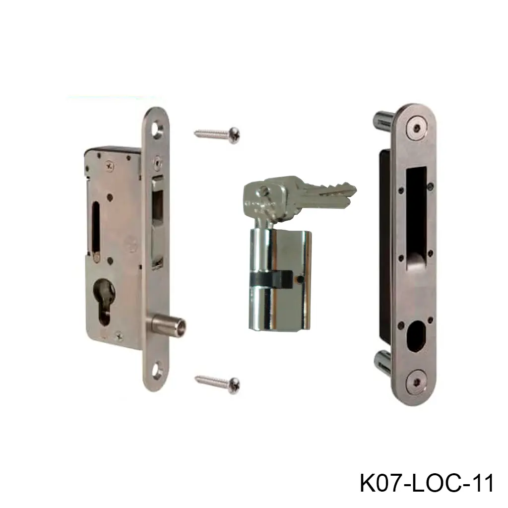 Kit Cerradura Embutida H-COMPACT de gancho SIN manijas, para Puerta Corrediza / Abatible, PTR 60mm, incluye: Cilindro, llaves y contra SHKC. Loc