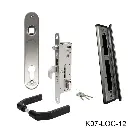 Kit Cerradura Embutida H-METAL de gancho, para Puerta Abatible, PTR 60mm. Incluye: Cilindro, Llaves, Manija, Escudo y Contra SHKM. LOC