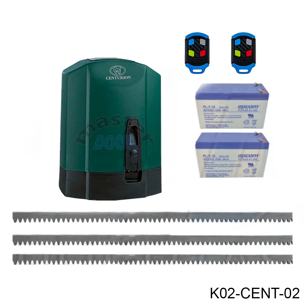 Kit Cremallera Centurion D10 TURBO, Veloz, Rapido, 24vcd, 220volts 2F, arratre 1000kg, Incluye Bateria de Respaldo, 6m cremallera, Receptor y 2 Control