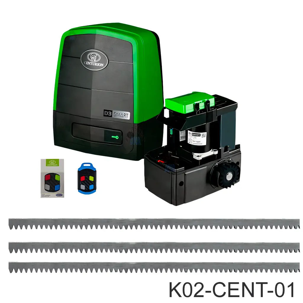 Kit Operador CENTURION D3 Smart, 120V/12V, cap. De arrastre 300kg, incluye 6.0m Cremallera, Bateria y 2 control.