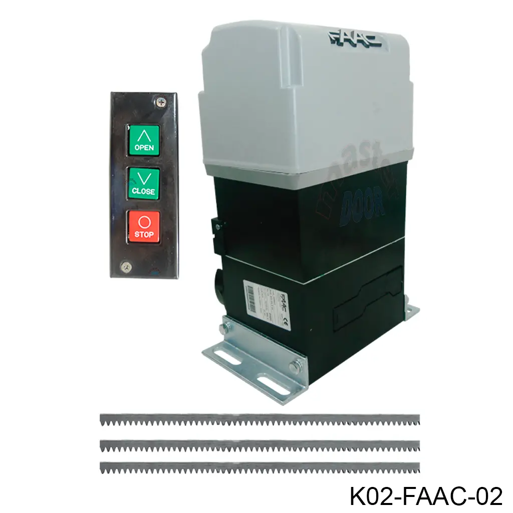 [K02-FAAC-02] Kit Cremallera FAAC-844 ER, 220V, 2F. Cap. de Arrastre 1600K. Incluye: 6m cremallera, 1-Tarjeta, 1-Botonera