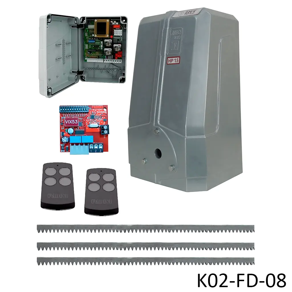 [K02-FD-08] Kit Cremallera MEC-200 1.5Hp 220V, 3F. Cap. de Arrastre 2000K. Incluye: 6m de cremallera, receptor y 2 control.