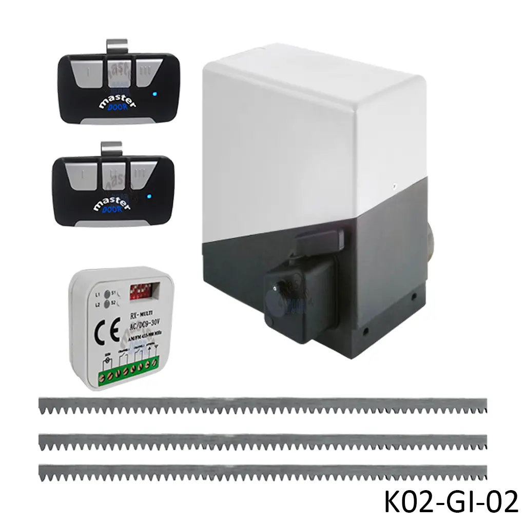 [K02-GI-02] Kit Cremallera PASS1800, 1,800kg, 220volt, 2F, Incluye 6m de cremallera y Receptor con 2 controles F433