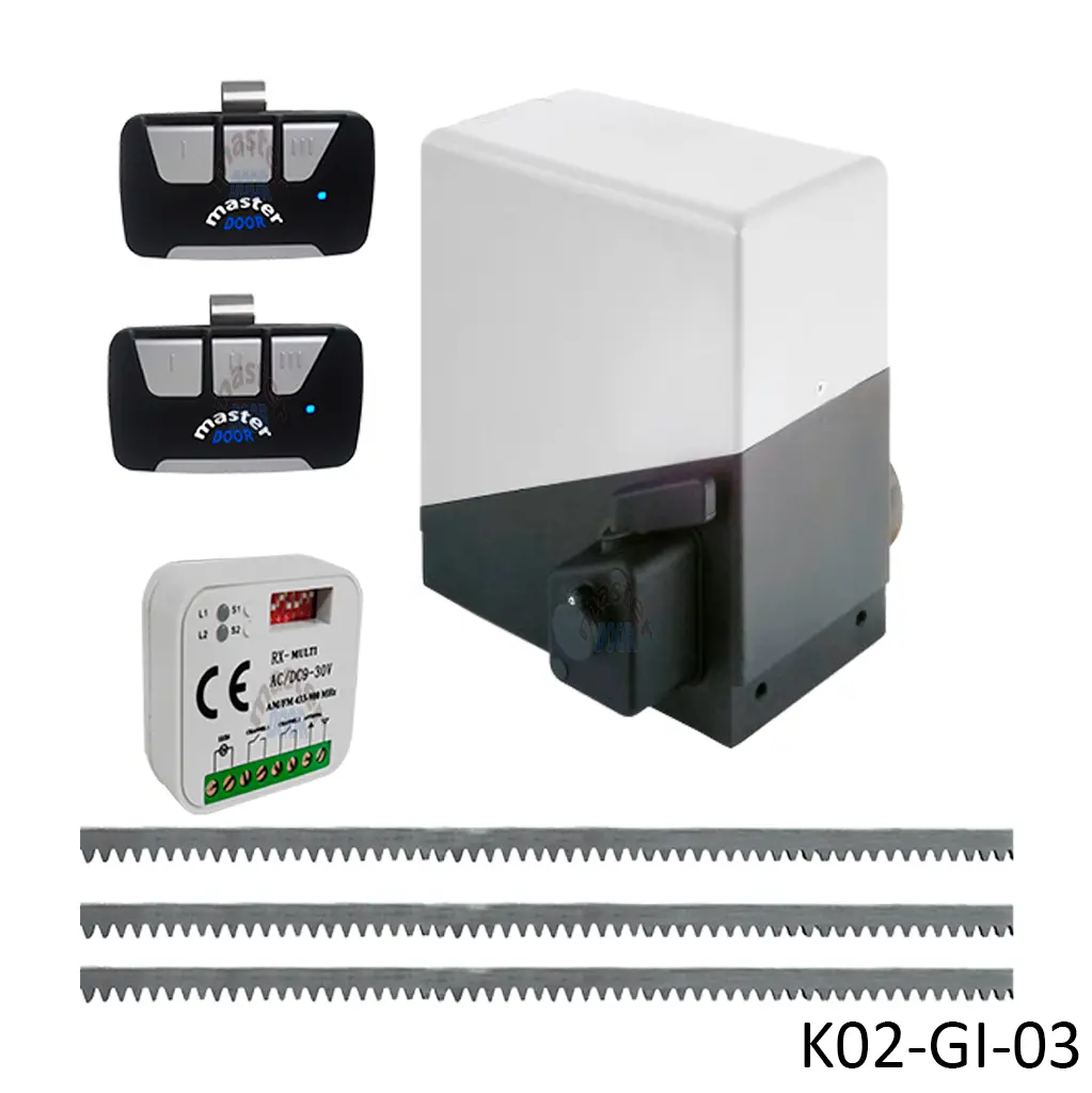 [K02-GI-03] Kit Cremallera PASS2500, 2,500kg, 220volt, 3F, Incluye 6m de cremallera y Receptor con 2 controles F433