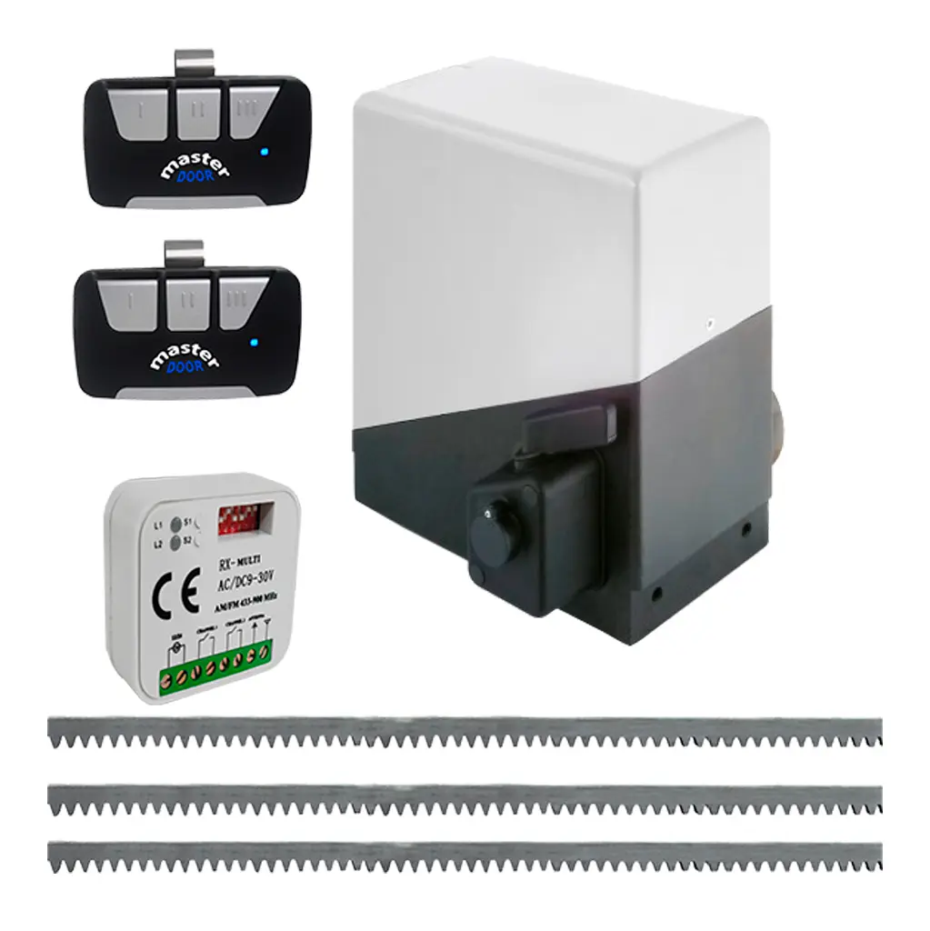 Kit Cremallera PASS2500, 2,500kg, 220volt, 3F, Incluye 6m de cremallera y Receptor con 2 controles F433