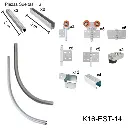 Kit Herraje Articulado curvo hacia la pared, Superior, Mod. U-60, 240/450 Kg Combinacion. Para un claro de 6.0m max. en 6 hojas de 0.80m a 1.2m.