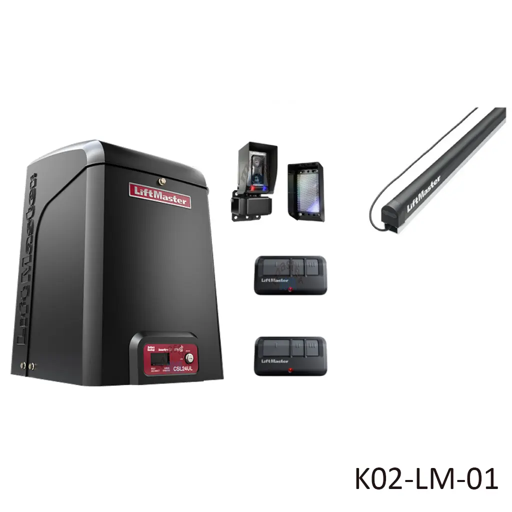 Kit Op. Corredizo de Cadena CSL24UL, 120volts, 680Kg en 15m ancho max. Incluye: 9.0m de cadena P41, 2 Control y Batería de Respaldo, LM