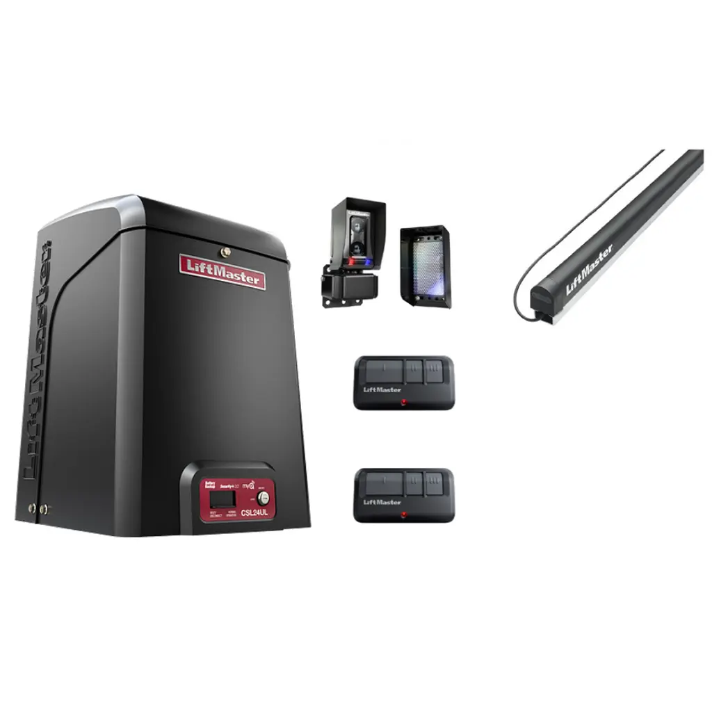 Kit Op. Corredizo de Cadena CSL24UL, 120volts, 680Kg en 15m ancho max. Incluye: 9.0m de cadena P41, 2 Control y Batería de Respaldo, LM