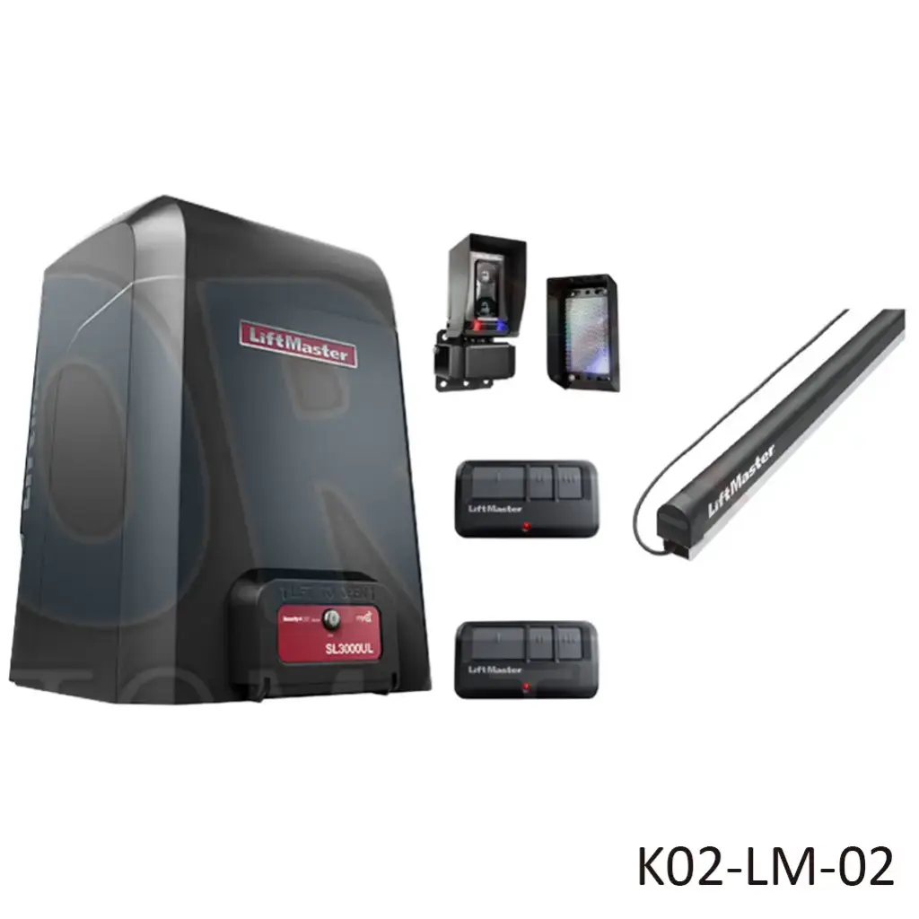 Kit Op. Corredizo de Cadena SL3000UL101, 1Hp, 120volts, 900Kg en 15m ancho max. Incluye: 9.0m de cadena P41 y 2 Control, LM