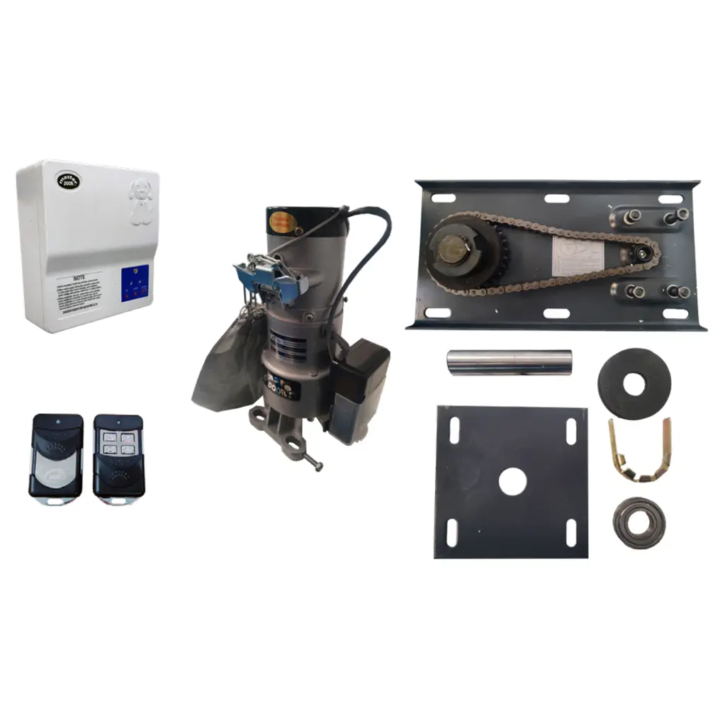 Kit Op. Cortina Lateral RD-200DC 120-12VCD para 200K, 60Hz, requiere Tubo 4"Ø, con Base, Botonera, 2 Control MD F433 y Bateria de Respaldo. QI