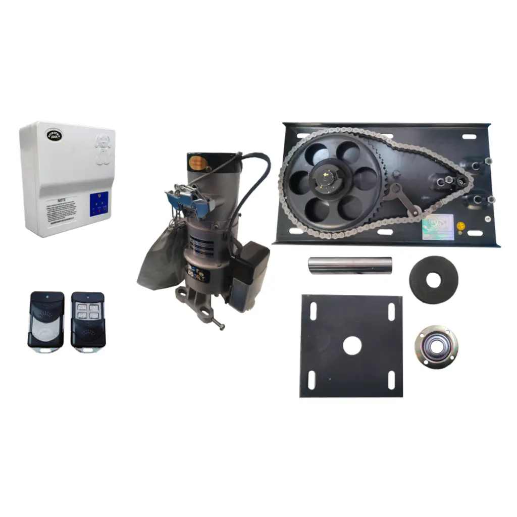 Kit Op. Cortina Lateral RD-300DC 120-12VCD para 300K, 60Hz, requiere Tubo 4"Ø, Incluye Botonera, 2 Control MD F433 , Bateria de Res. y Base Metalica, caja. QI