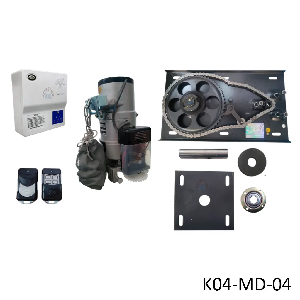[K04-MD-04] Kit Op. Cortina Lateral RD-400DC 120-12VCD para 400K, 60Hz, requiere Tubo 4"Ø, con Base, Botonera, 2 Control MD F433 y Bateria de Respaldo. QI