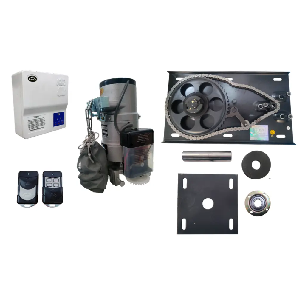 Kit Op. Cortina Lateral RD-400DC 120-12VCD para 400K, 60Hz, requiere Tubo 4"Ø, con Base, Botonera, 2 Control MD F433 y Bateria de Respaldo. QI