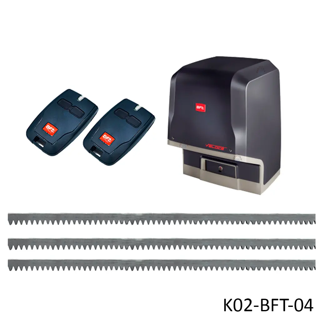 [K02-BFT-04] Kit Operador Corredizo ICARO 2000K, 120V, 2000Kg, Incluye: 2 control y 6m de cremallera