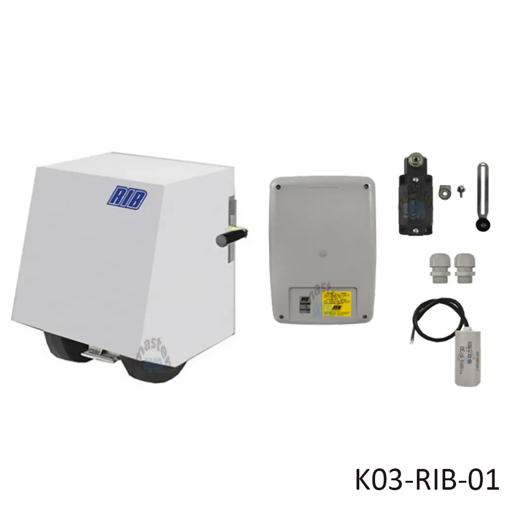 [K03-RIB-01] Kit Operador de Rueda R50 220V, 2F, 2000kg arrastre,10m ancho. Incluye Cerebro T2-CRX, Receptor y 2 controles F433. Aplicación para Puerta Abatible y Corrediza.