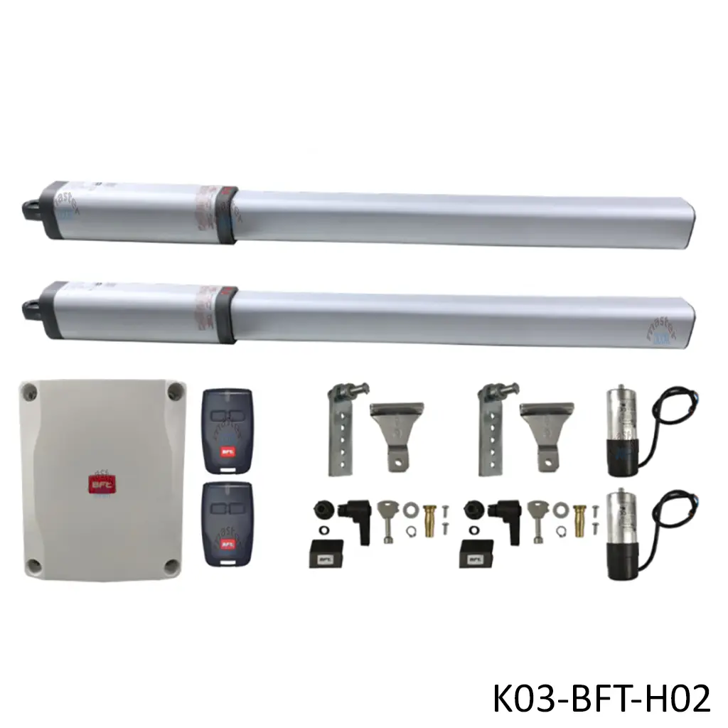 [K03-BFT-H02] Kit Pistones BFT LUX 2B SBAC, 120V, para 2 Hojas, peso max. 300kg, ancho max. 2.0m, incluye receptor y 2 control.