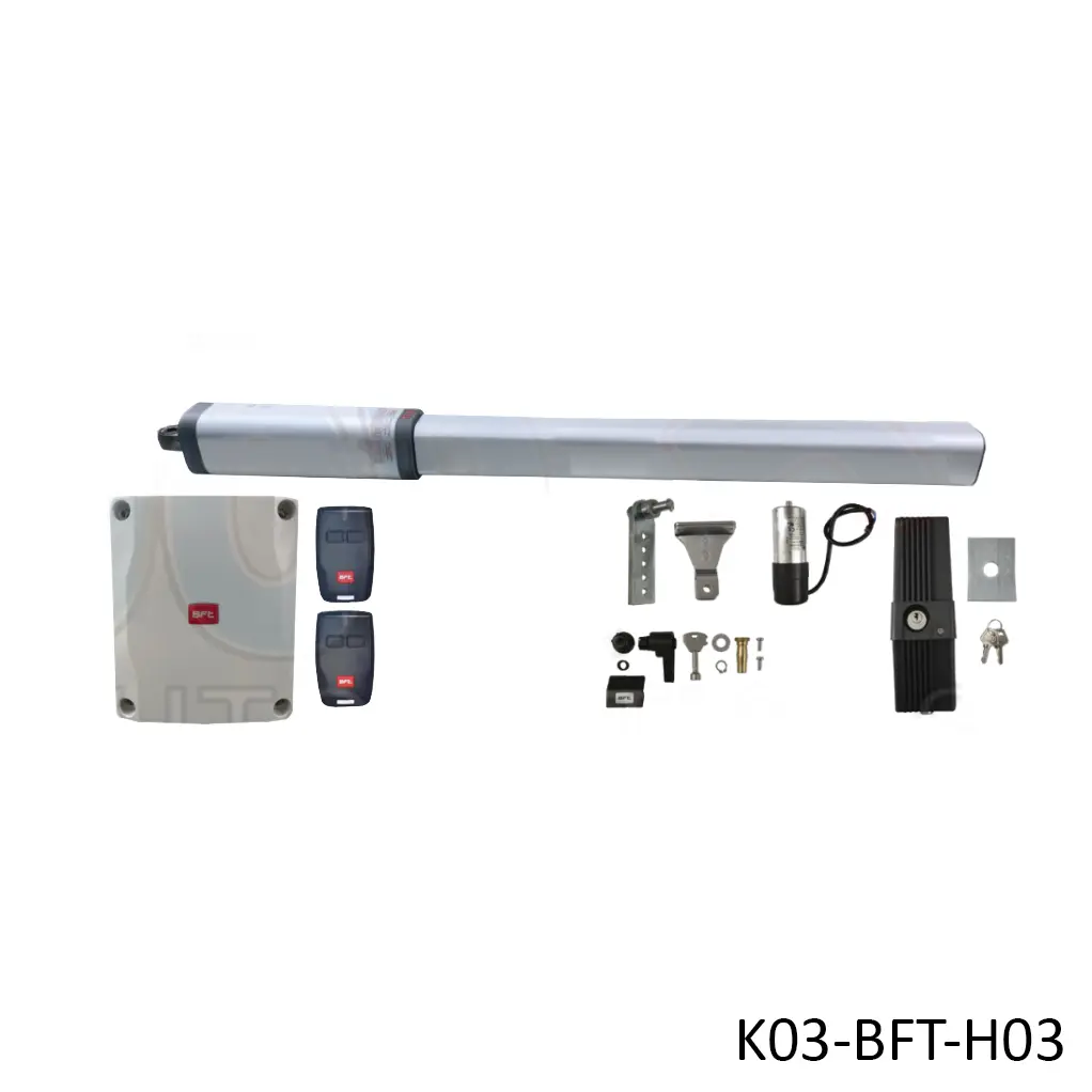 Kit Pistones BFT LUX GV, 120V, para 1 Hoja, peso max. 300kg, ancho max, 3.5m, Incluye Receptor, 2 control y Chapa de Bloqueo de pivote.