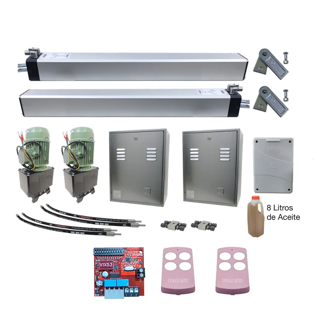 Kit Pistones MEC-800, 400mm, 220V-2F, Peso max. 700K, Ancho max. 4.5m, 2-hojas...Incluye Receptor y 2 Control.