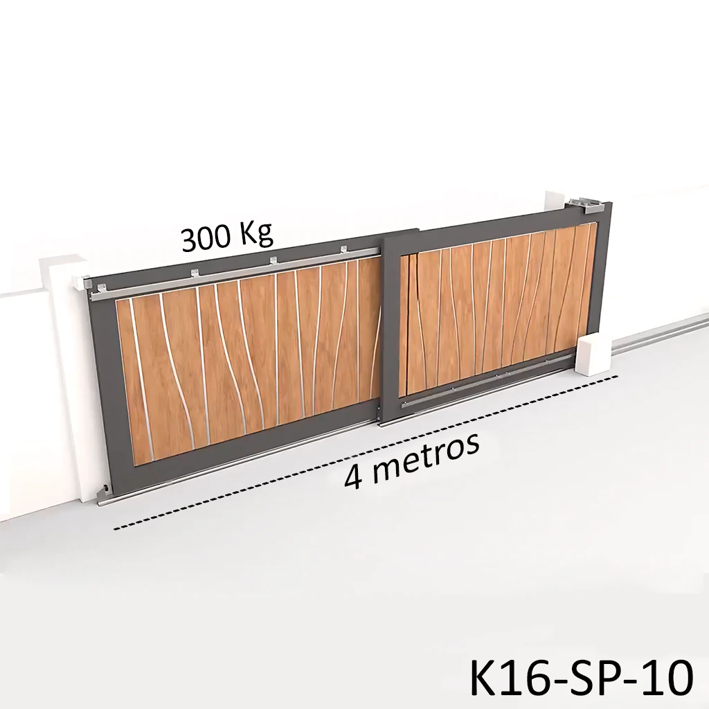Kit Telescopico, apertura 4mts. aplica donde es un claro de 4 metros y se reparte en 2 hojas. Peso maximo 300kg en la segunda hoja.