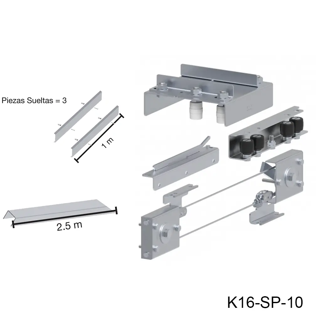 [K16-SP-10] Kit Telescopico, apertura 4mts. aplica donde es un claro de 4 metros y se reparte en 2 hojas. Peso maximo 300kg en la segunda hoja.