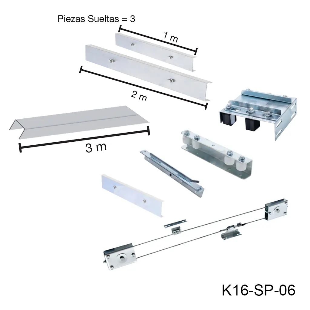 [K16-SP-06] Kit Telescopico, apertura 5mts. aplica donde es un claro de 5 metros y se reparte en 2 hojas. Peso maximo 400kg en la segunda hoja.