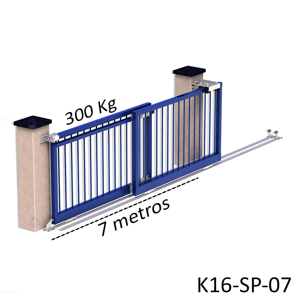 Kit Telescopico, apertura 7mts. aplica donde es un claro de 7 metros y se reparte en 2 hojas. Peso maximo 300kg en la segunda hoja.
